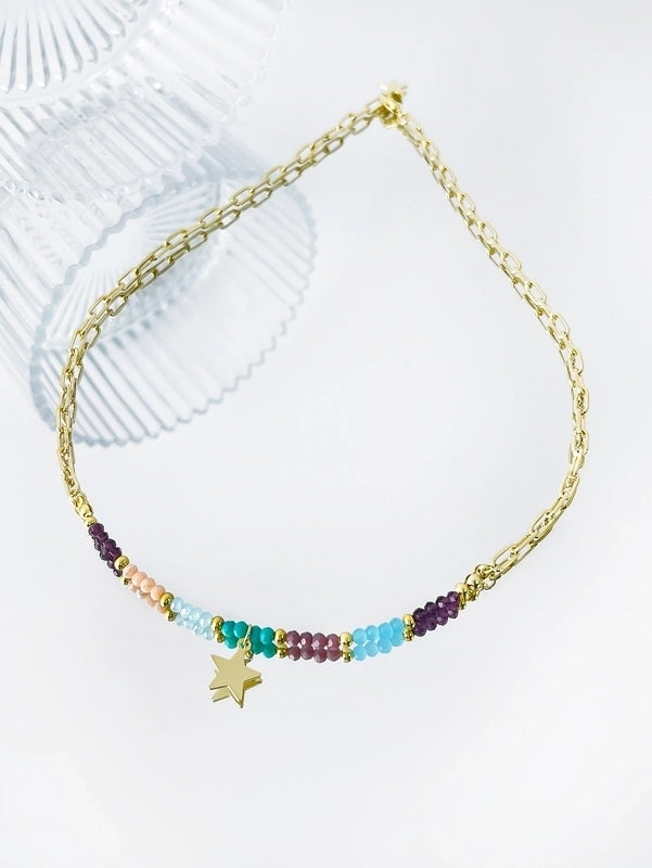 Beach Minimalist Geometric Star Moon 18K Gold Plated Arylic Copper Pendant Necklace