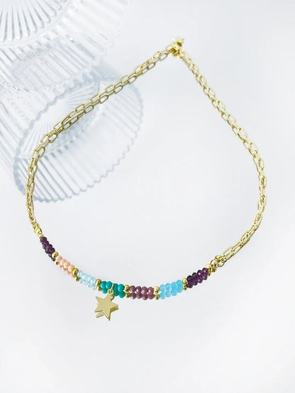 Beach Minimalist Geometric Star Moon 18K Gold Plated Arylic Copper Pendant Necklace