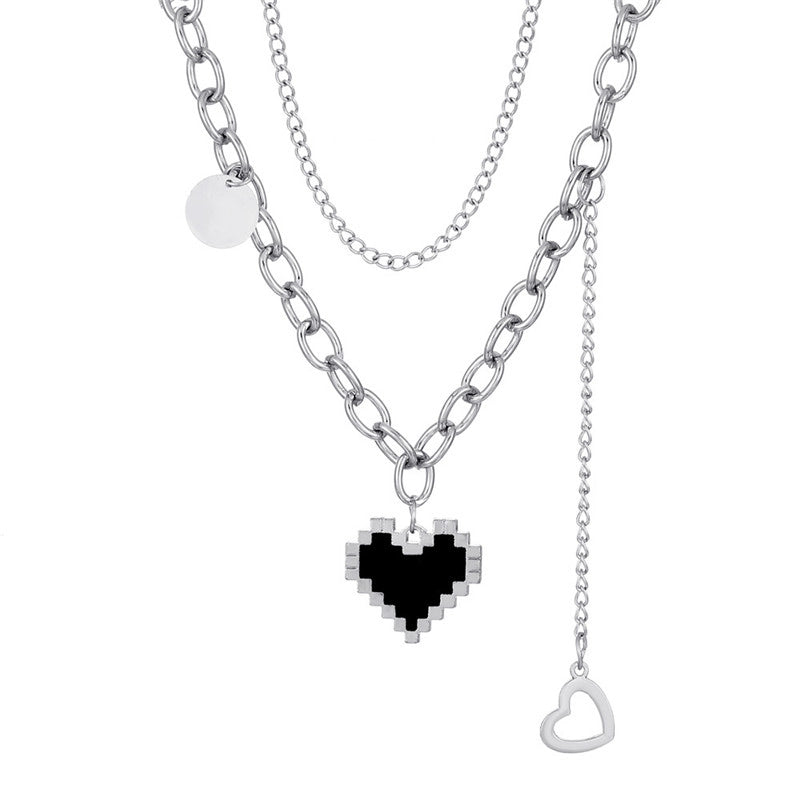 Fashion Heart Shape Stainless Steel Alloy Artificial Pearls Zircon Inlay Pendant Necklace