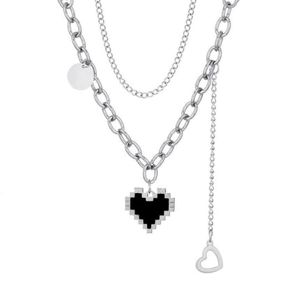Fashion Heart Shape Stainless Steel Alloy Artificial Pearls Zircon Inlay Pendant Necklace