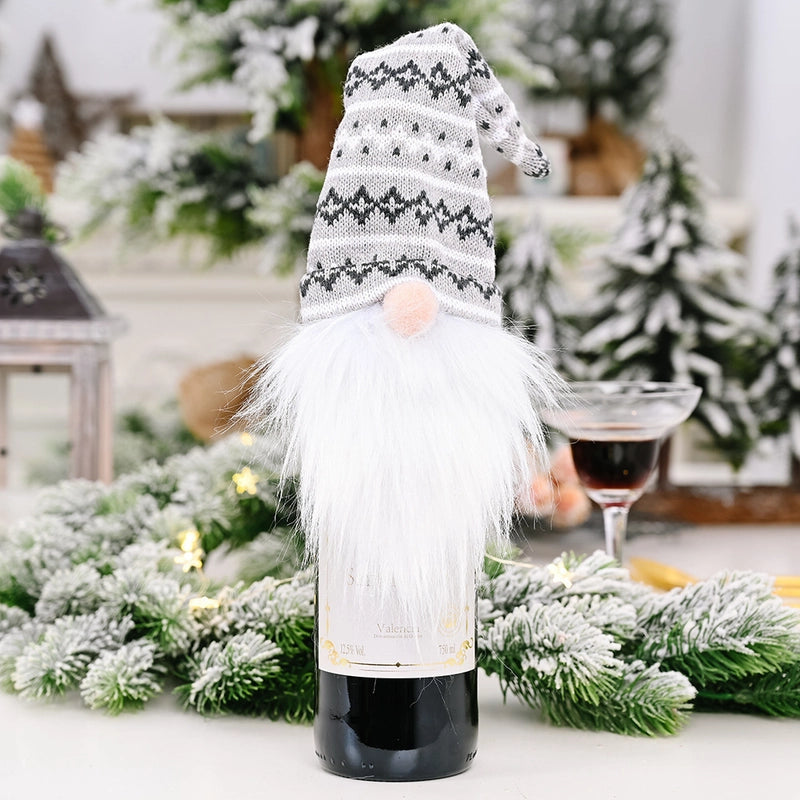 Cross-border New Christmas Decorations Knitted Hat Forest Man Wine Bottle Cover Faceless Doll Wine Cover Red Wine Bottle Decoration