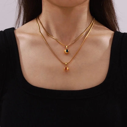 Elegant Minimalist Round 304 Stainless Steel Zircon 18K Gold Plated Inlay Pendant Necklace