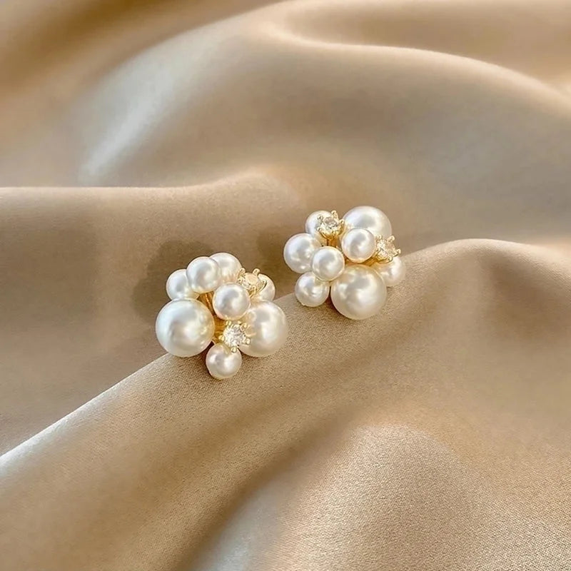 1 Pair Fashion Star Flower Imitation Pearl Alloy Inlay Rhinestones Women\'s Earrings