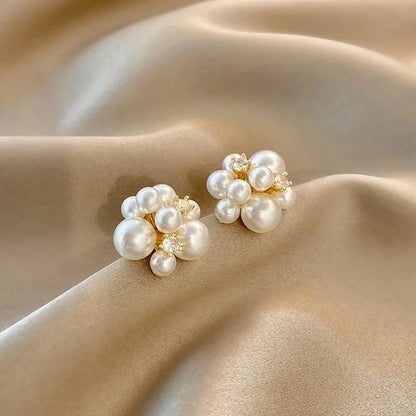 1 Pair Fashion Star Flower Imitation Pearl Alloy Inlay Rhinestones Women\'s Earrings
