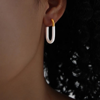 1 Pair Elegant Punk Geometric Enamel Plating Titanium Steel 18K Gold Plated Earrings