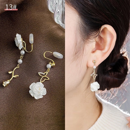Mosquito Incense Plate Ear Clip Women's Ear Holes Exquisite Pearl Earrings Advanced Hong Kong Style Retro Niche Light Luxury Earrings