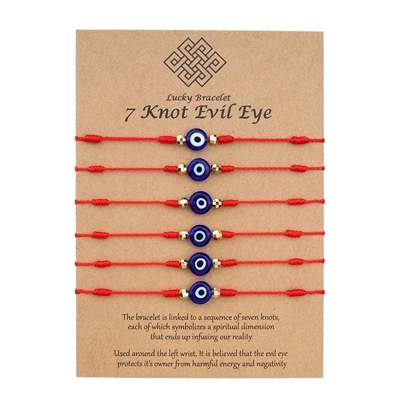New Demon Eye Bracelet 7 Knot Lucky Red String Card Braided Bracelet 6 Piece Set