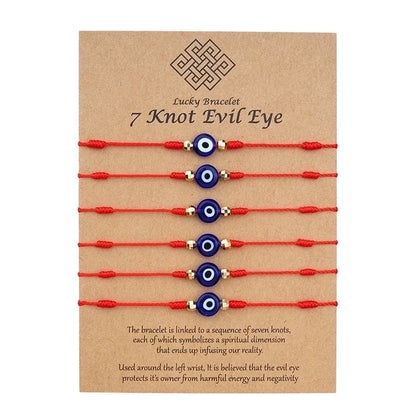 New Demon Eye Bracelet 7 Knot Lucky Red String Card Braided Bracelet 6 Piece Set