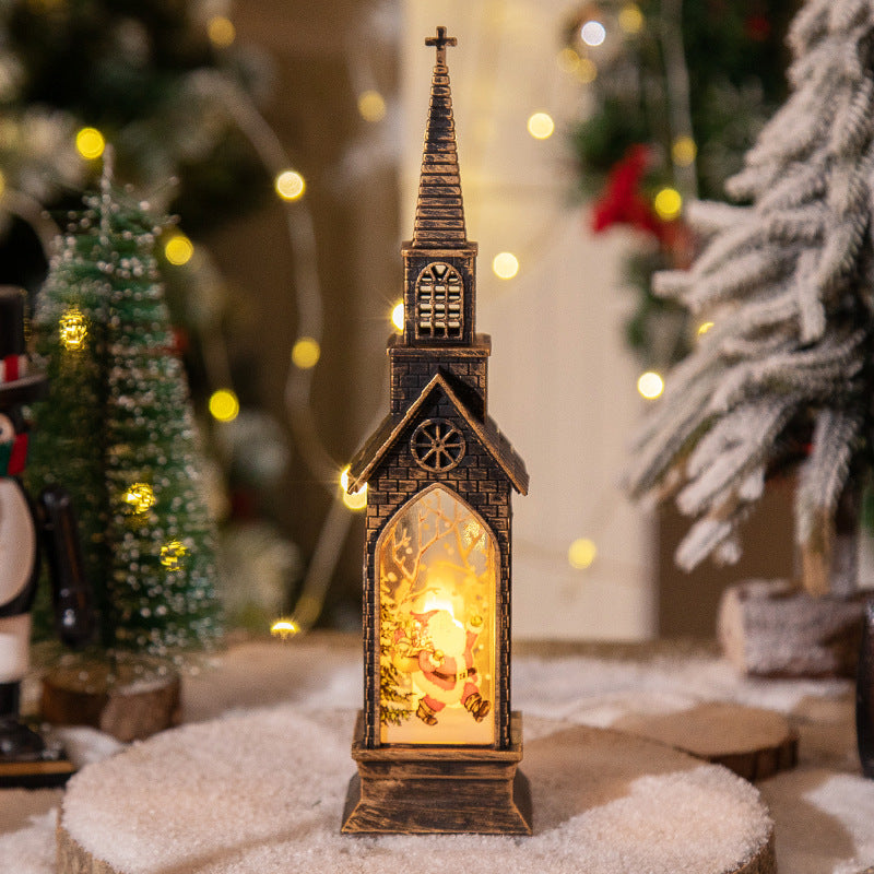 2 Pieces Christmas Decoration Church Style Light Emitting Cartoon Ornaments Atmosphere Night Light Plastic Candle Light Ornaments