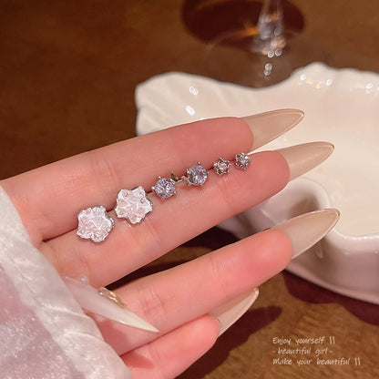 1 Set Minimalist Geometric Enamel Plating Inlay Copper Rhinestones Opal Shell Earrings