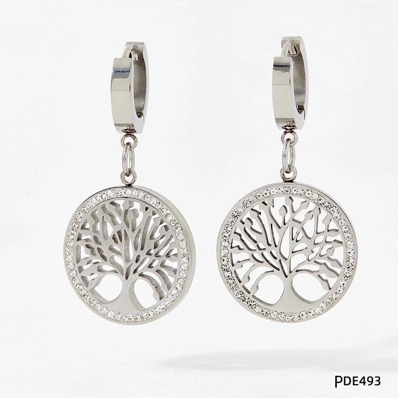 Style Tree Stainless Steel Drop Earrings Plating Inlay Zircon Stainless Steel Earrings