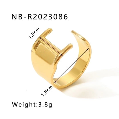 304 Stainless Steel 18K Gold Plated Modern Style Minimalist Asymmetrical Plating Letter Open Rings