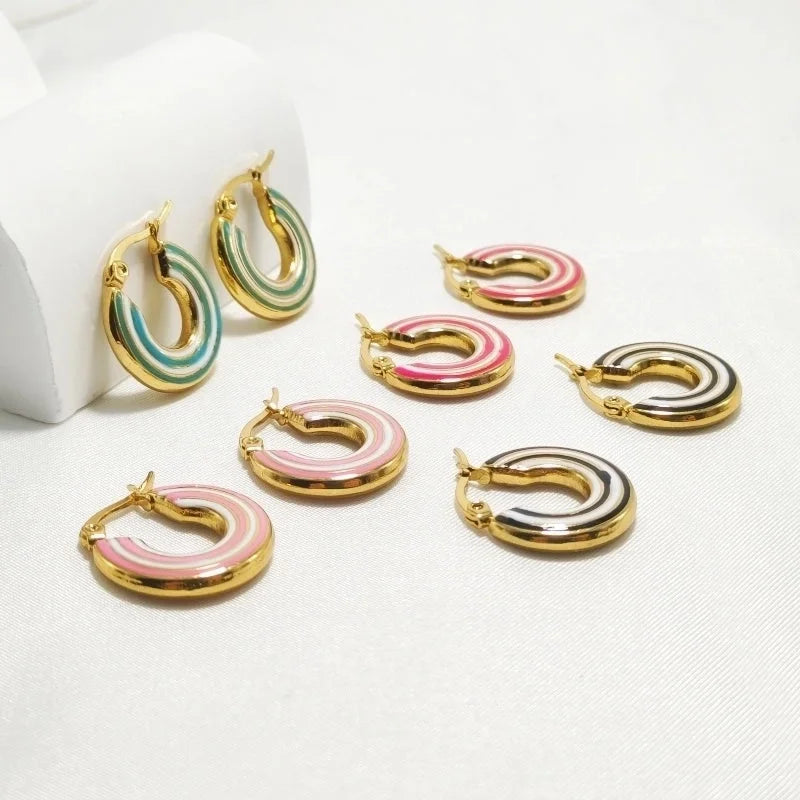 1 Pair Elegant Retro Color Block Enamel 304 Stainless Steel 18K Gold Plated Earrings
