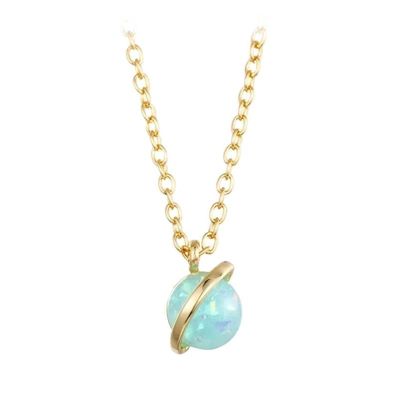 Minimalist Planet Copper Gold Plated Inlay Artificial Gemstones Pendant Necklace 1 Piece
