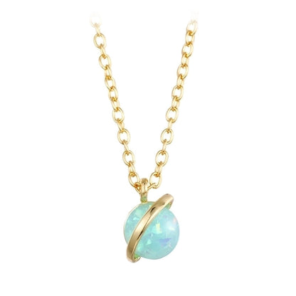 Minimalist Planet Copper Gold Plated Inlay Artificial Gemstones Pendant Necklace 1 Piece