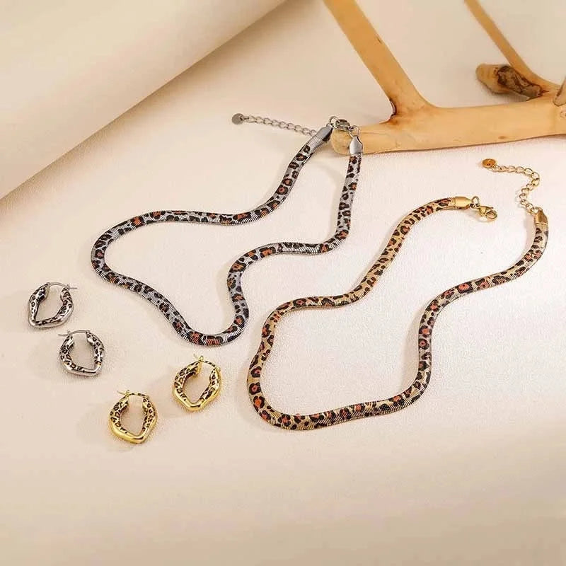 Streetwear Leopard 304 Stainless Steel Copper Plating Earrings Necklace Snake Chain