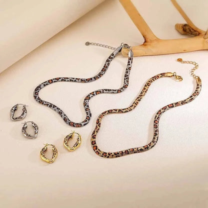 Streetwear Leopard 304 Stainless Steel Copper Plating Earrings Necklace Snake Chain