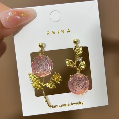 1 Pair Fashion Leaf Flower Bow Knot Imitation Pearl Alloy Rhinestones Earrings