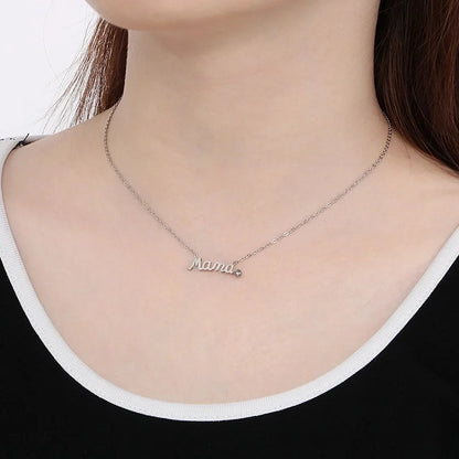 304 Stainless Steel 18K Gold Plated MAMA Minimalist Inlay Letter Zircon Earrings Necklace