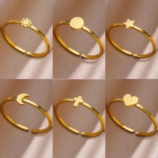 304 Stainless Steel Gold Plated Minimalist Plating Solid Color Rings