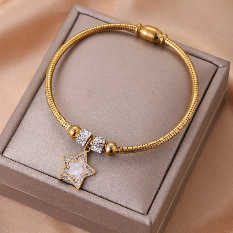 Streetwear Four Leaf Clover Heart Shape Titanium Steel Bangle In Bulk