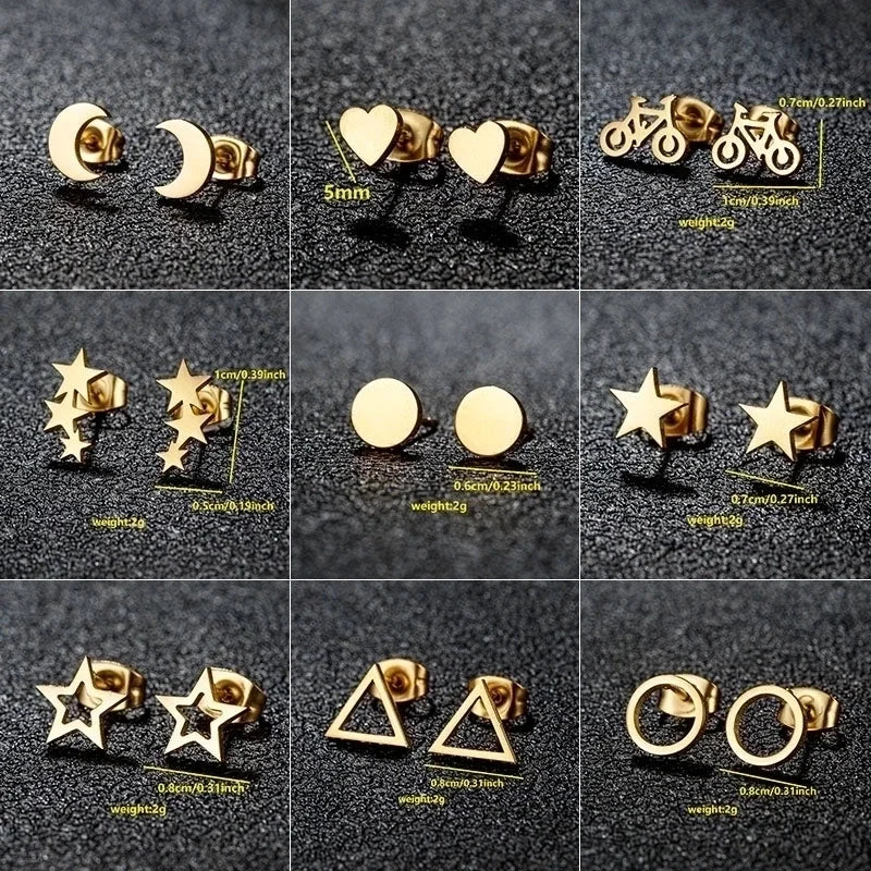 1 Pair Minimalist Classic Style Round Star Moon Hollow Out 304 Stainless Steel 18K Gold Plated Ear Studs
