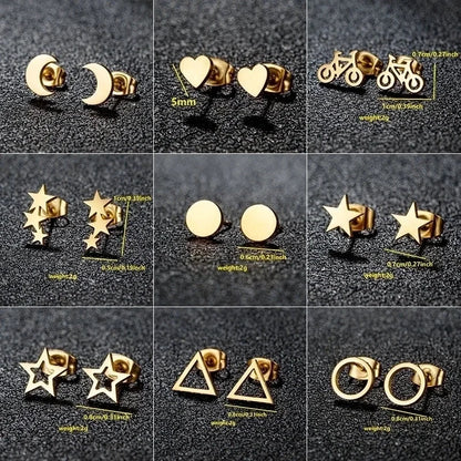 1 Pair Minimalist Classic Style Round Star Moon Hollow Out 304 Stainless Steel 18K Gold Plated Ear Studs