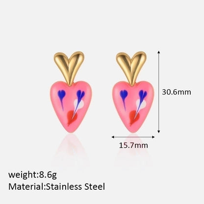 1 Pair Cute Sweet Heart Shape Plating 304 Stainless Steel Drop Earrings