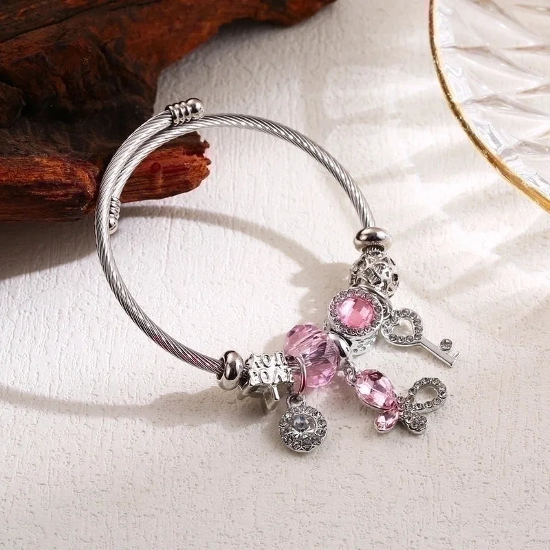 Elegant Cute Round Butterfly Key 304 Stainless Steel Alloy Rhinestones Bangle In Bulk