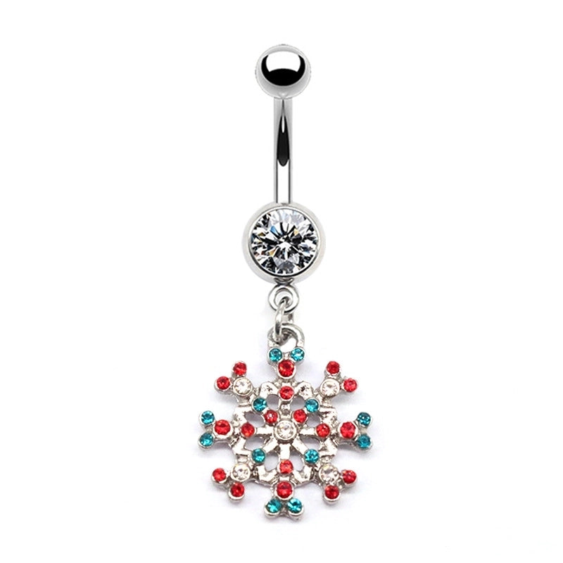1 Piece Belly Rings Minimalist Christmas Tree Snowflake Stainless Steel Copper Plating Inlay Rhinestones