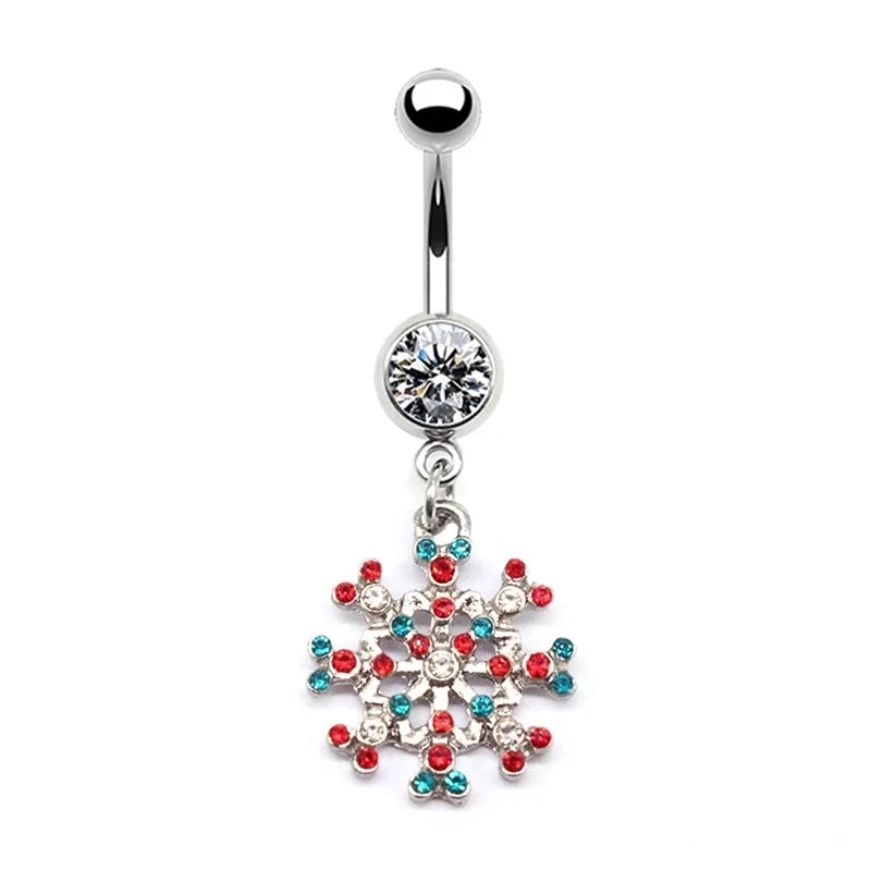 1 Piece Belly Rings Minimalist Christmas Tree Snowflake Stainless Steel Copper Plating Inlay Rhinestones