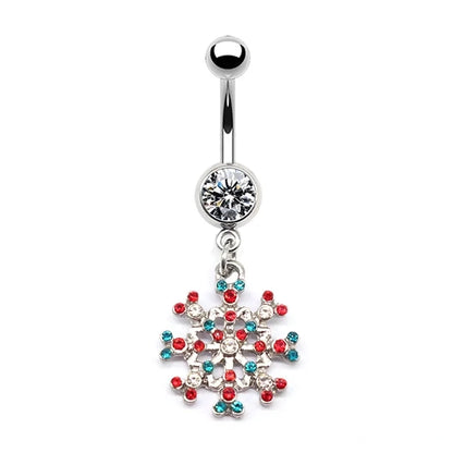 1 Piece Belly Rings Minimalist Christmas Tree Snowflake Stainless Steel Copper Plating Inlay Rhinestones