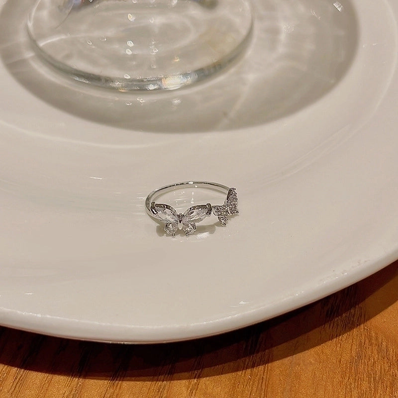 Minimalist Heart Shape Flower Bow Knot Copper Inlay Artificial Pearls Opal Zircon Rings