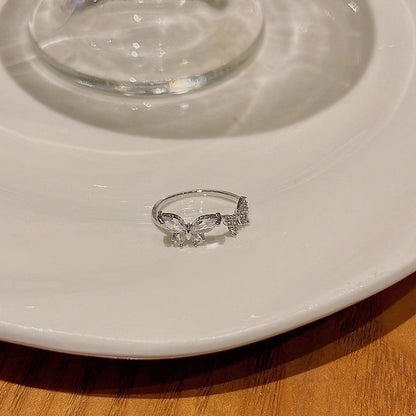 Minimalist Heart Shape Flower Bow Knot Copper Inlay Artificial Pearls Opal Zircon Rings