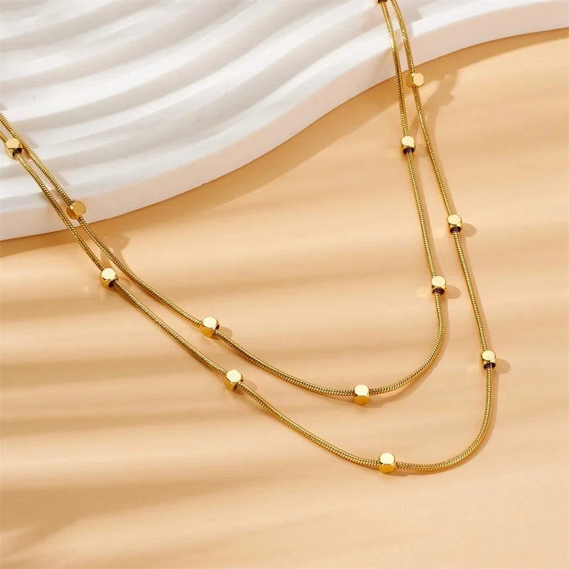 Double-Layer Choker Titanium Steel Necklace Three-Layer Blade Chain Snake Bones Chain Stainless Steel Jewelry Summer Non-Fading Female