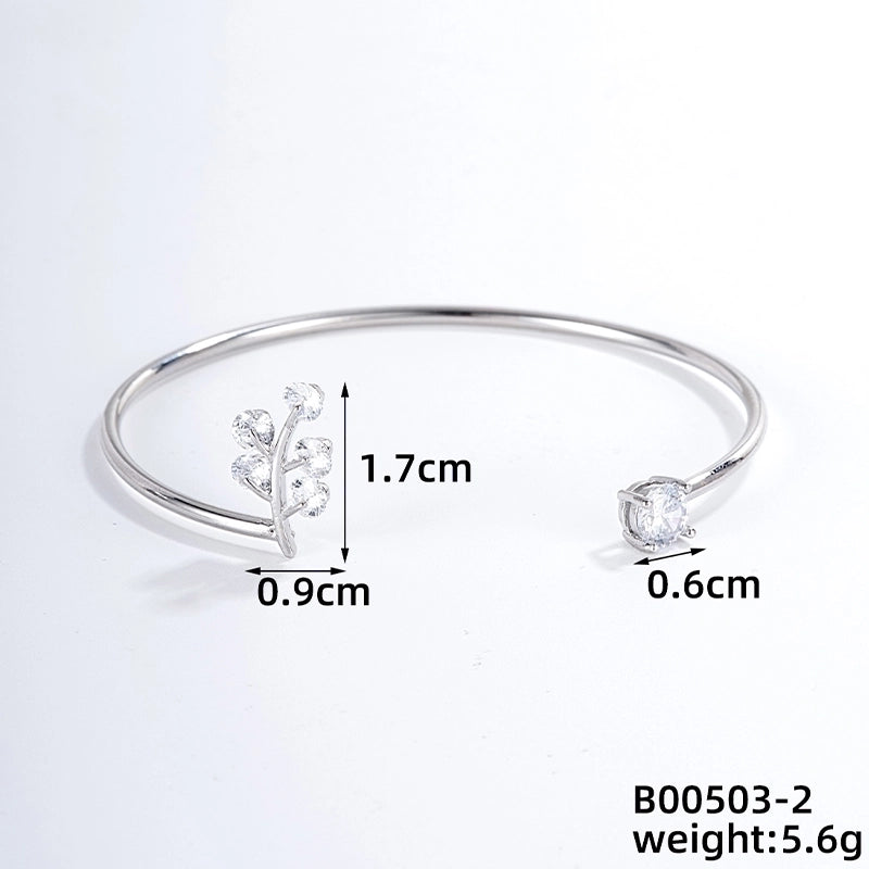 304 Stainless Steel Copper Casual Minimalist Classic Style Geometric Heart Shape Flower Zircon Bangle