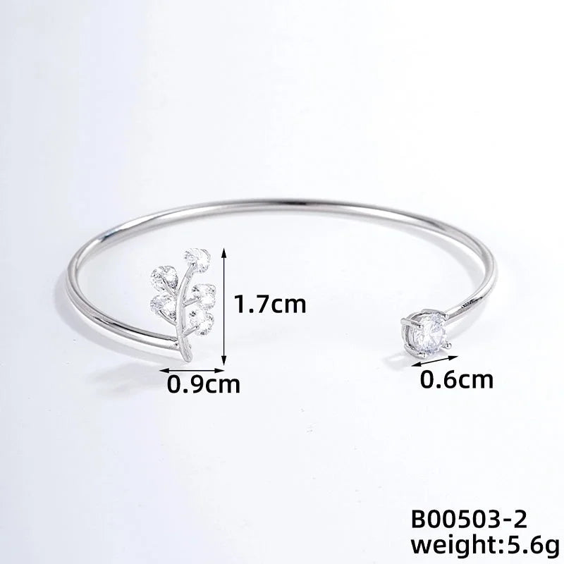 304 Stainless Steel Copper Casual Minimalist Classic Style Geometric Heart Shape Flower Zircon Bangle