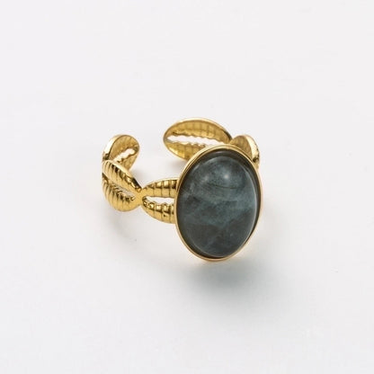 Elegant Retro Oval 304 Stainless Steel Shell 14K Gold Plated Inlay Open Rings