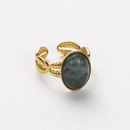 Elegant Retro Oval 304 Stainless Steel Shell 14K Gold Plated Inlay Open Rings