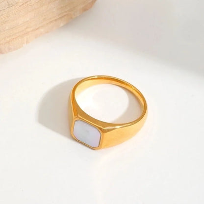 Elegant Minimalist Moon Water Droplets Rectangle 304 Stainless Steel Acrylic Zircon 18K Gold Plated Inlay Open Rings