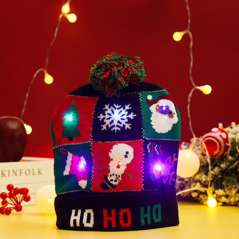 Christmas Decoration Knitted Christmas Hat LED Light Cap Adult And Children Cartoon Glowing Christmas Hat Christmas Hat For The Elderly