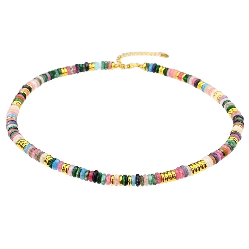Vacation Bohemian Color Block 316 Stainless Steel Natural Stone Necklace In Bulk