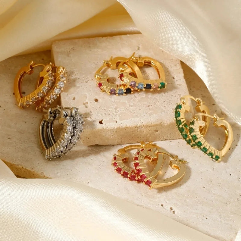 1 Pair Minimalist Heart Shape Plating Inlay Copper Zircon K Gold Plated Earrings