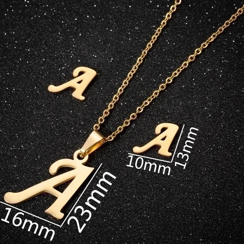 Women\'s Fashion Minimalist Letter Stainless Steel Pendant Necklace Ear Studs Plating Jewelry Sets
