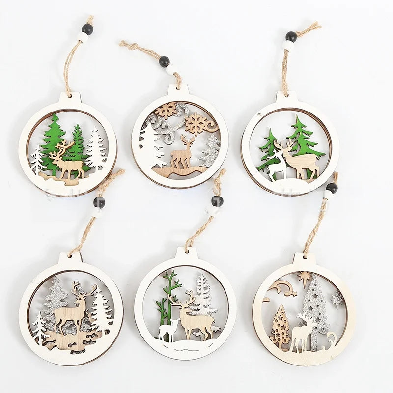 Spot New Creative Christmas Decorative Wooden Crafts Hollow Christmas Tree Decorative Wooden Products Small Pendant
