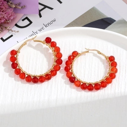 2 Pieces Retro Geometric Handmade Stainless Steel Natural Stone Earrings