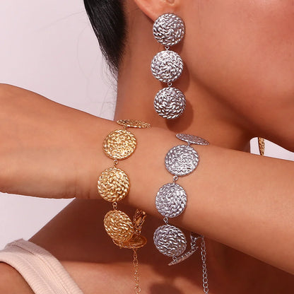 Women Fashion Round Geometric Stainless Steel 18K Gold Plated Bracelets