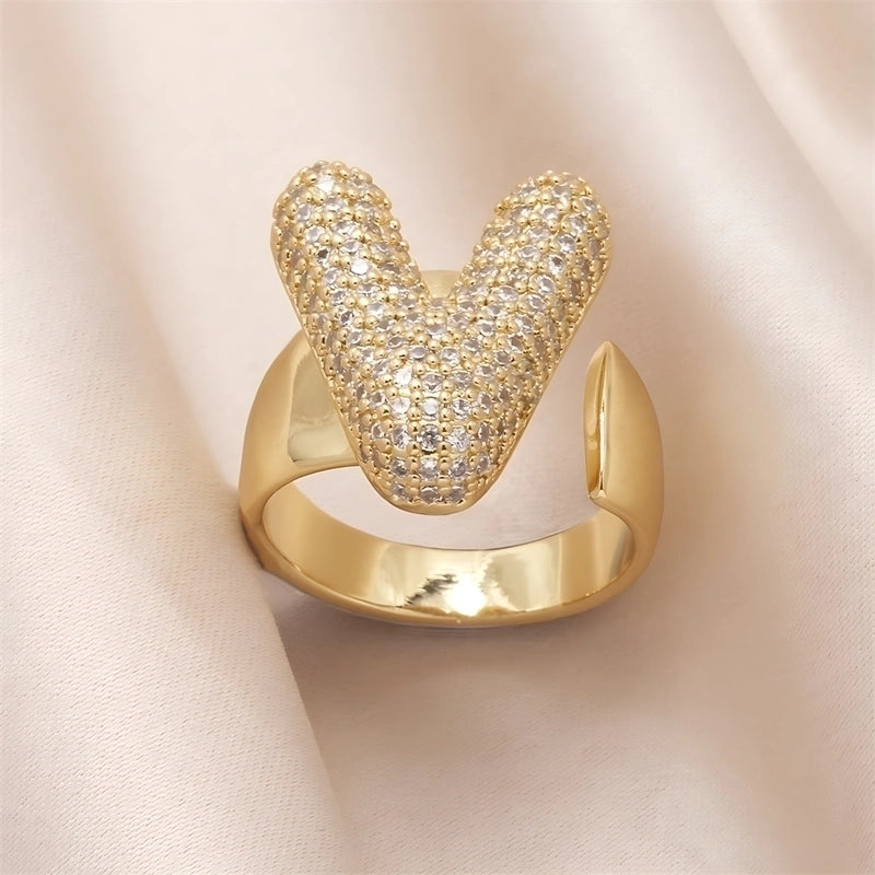 Copper Inlay Letter Zircon Open Rings