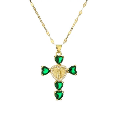 Minimalist Commute Human Cross Heart Shape Titanium Steel Copper Zircon Plating Inlay Pendant Necklace