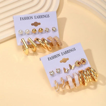 1 Set Modern Style C Shape Round Butterfly Enamel Plating Artificial Pearl Alloy Earrings Ear Studs